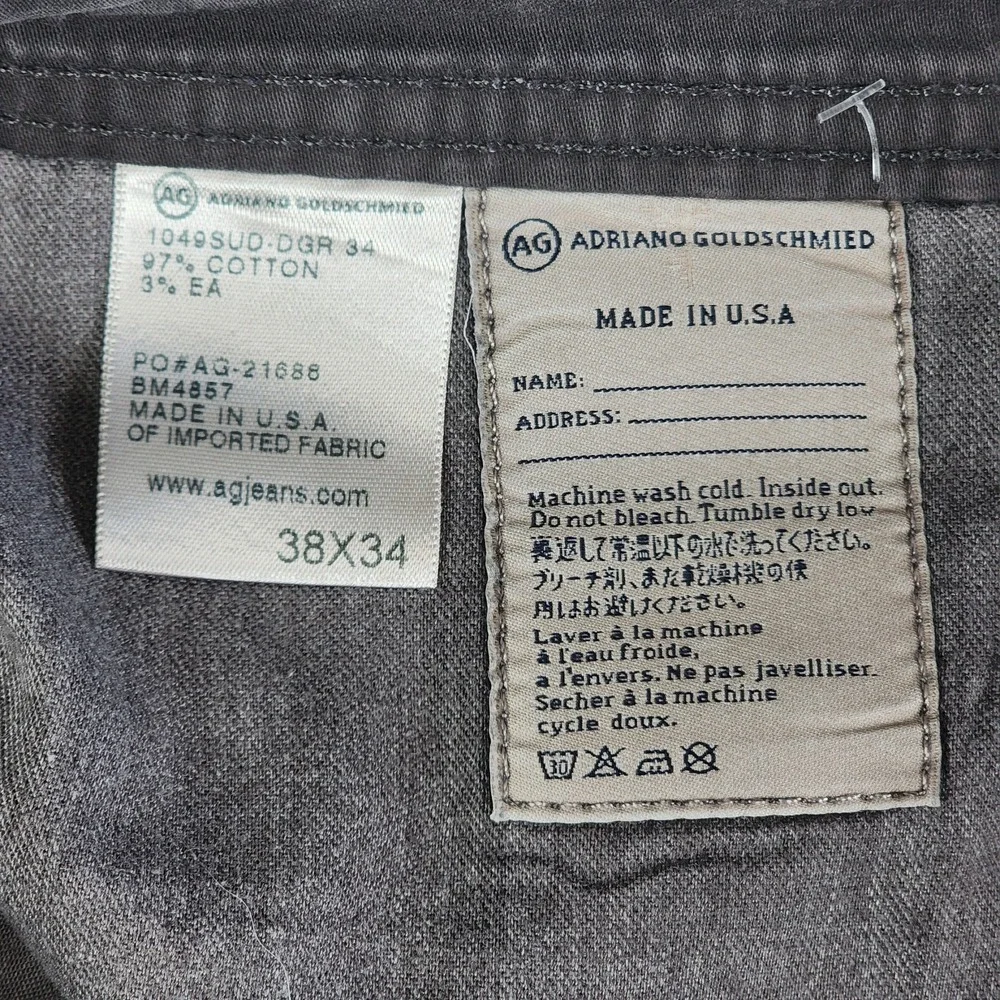 AG Adriano‎ Goldschmied The Protege Pants Mens Size 38x30 Gray Stretch Tag 38x34